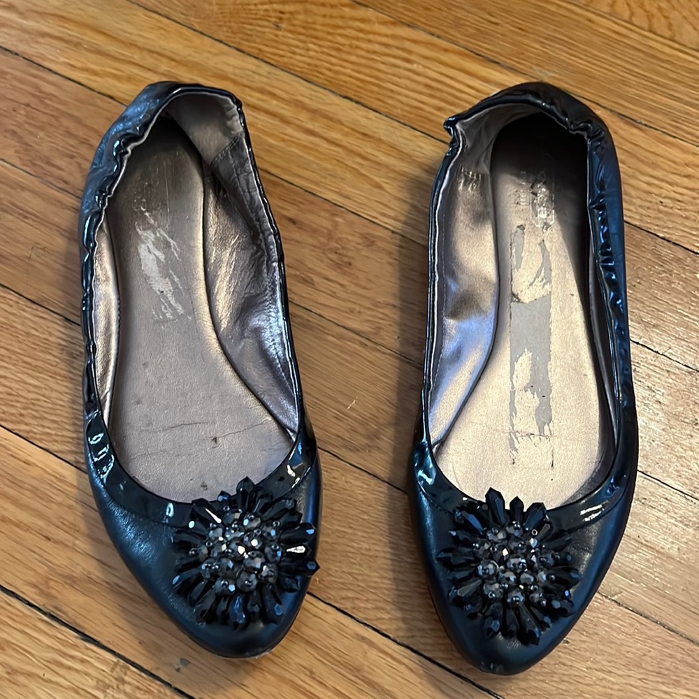 Coach Melanie Black Leather decorative flat sparkly gem accents size 9.5.